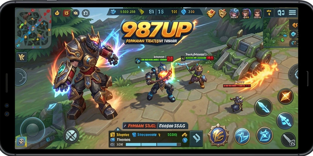 Tangkapan layar utama 987UP menampilkan momen seru dalam gameplay strategi.
