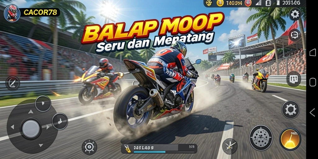 Tampilan gameplay menegangkan dari CACOR78 saat balap motor.