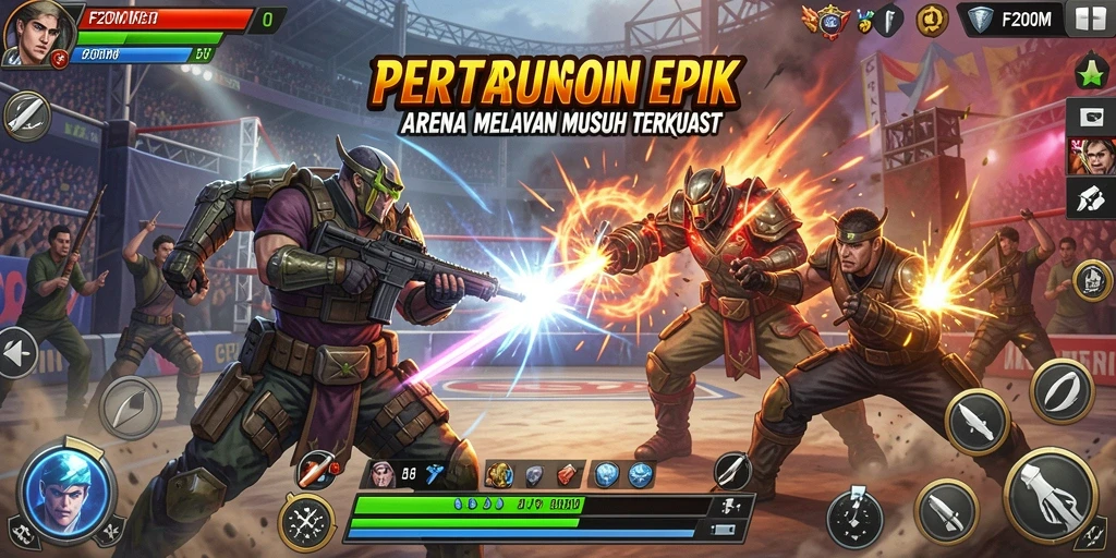 Tangkapan layar menampilkan aksi pertarungan seru di F200M.