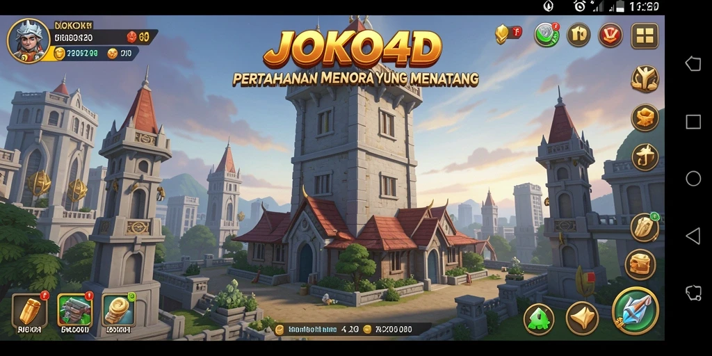 Screenshot menampilkan menara pertahanan sedang beraksi melawan gelombang musuh.