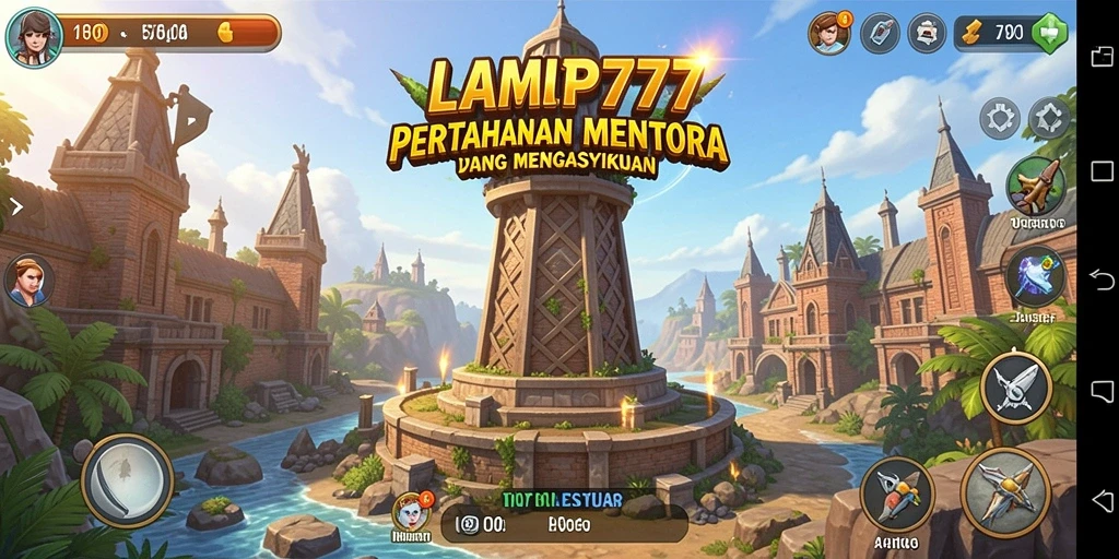 Tampilan gameplay menegangkan dari LAMPU777 dengan menara yang siap bertahan.