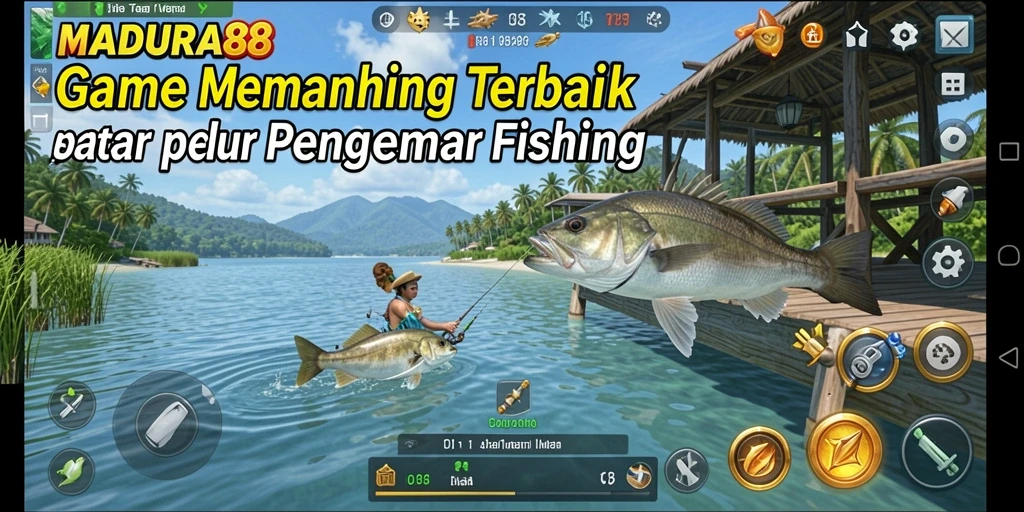 Screenshot utama MADURA88 menunjukkan aksi gameplay memancing yang seru.