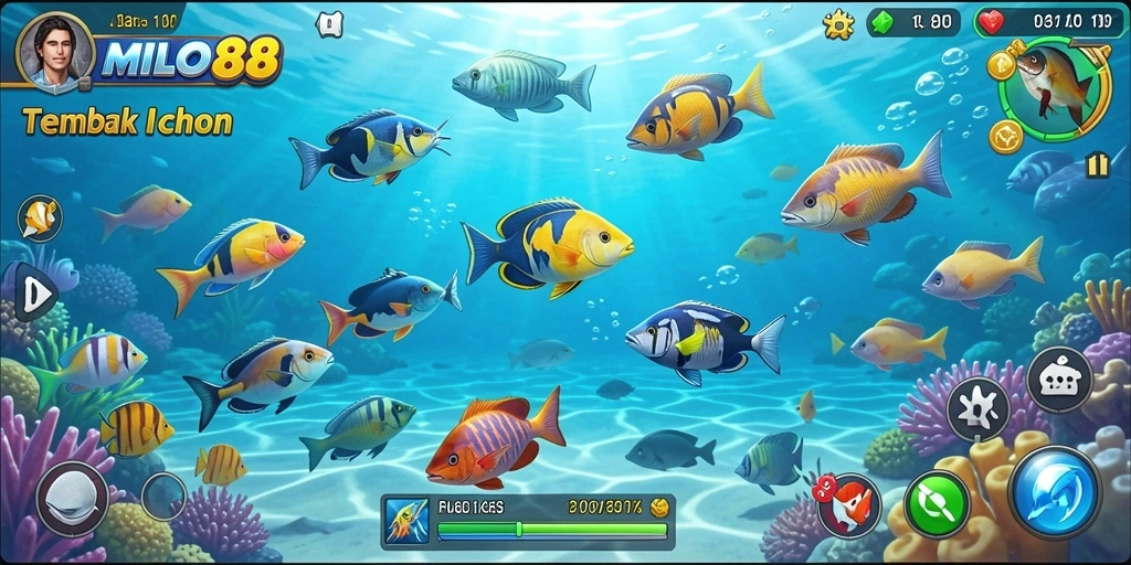 Tampilan gameplay seru di MILO88 dengan aksi menembak ikan.
