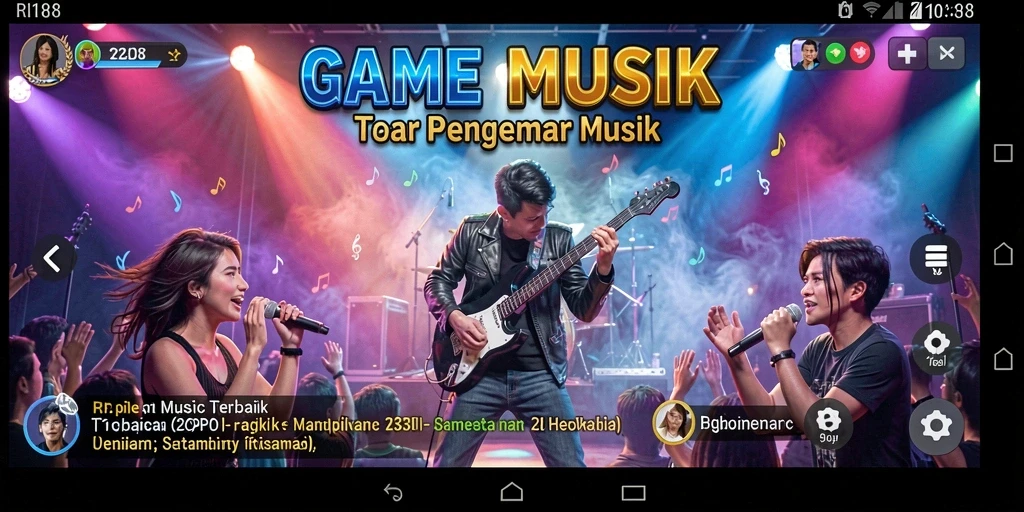 Screenshot gameplay RI188 menampilkan interaksi pemain dengan lagu-lagu populer.