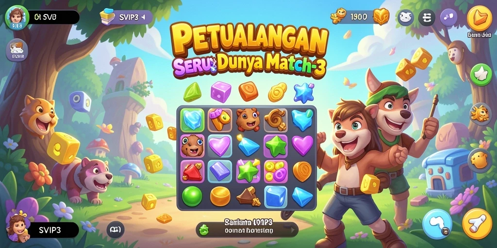 Screenshot gameplay SVIP3 yang menampilkan keseruan permainan Match-3.