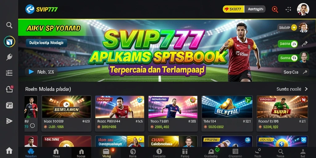 Tampilan utama aplikasi SVIP777 dengan tampilan taruhan olahraga yang menarik.