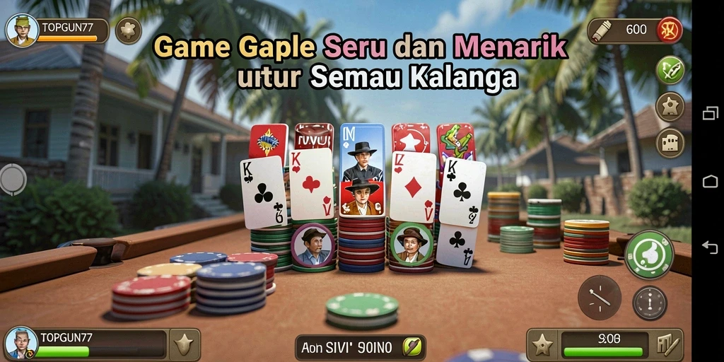 Gameplay seru Gaple dalam aplikasi TOPGUN77 dengan tampilan menarik.